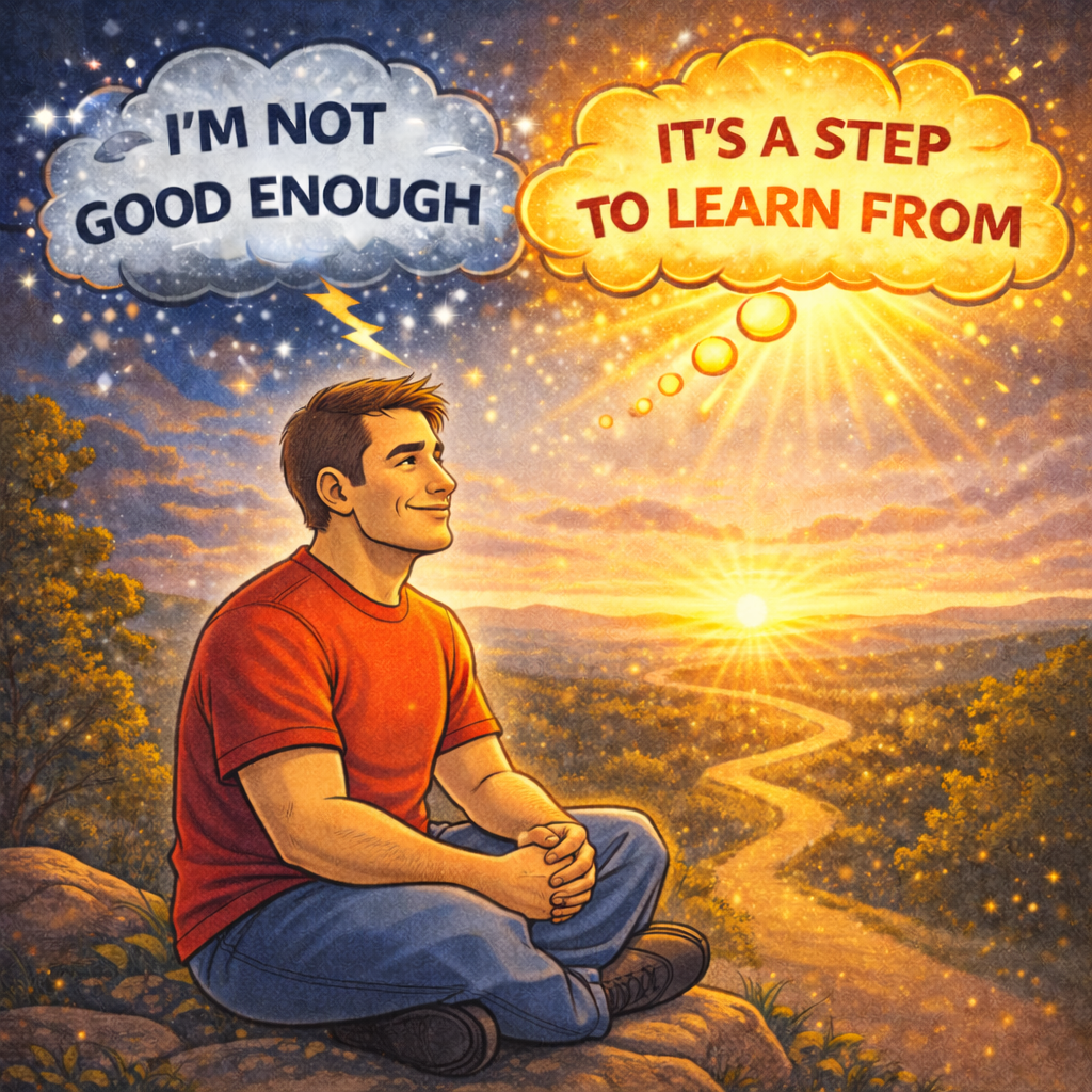 Coach Abe reflecting on mindset and awareness after failure, illustrating how thought patterns influence decisions and personal growth